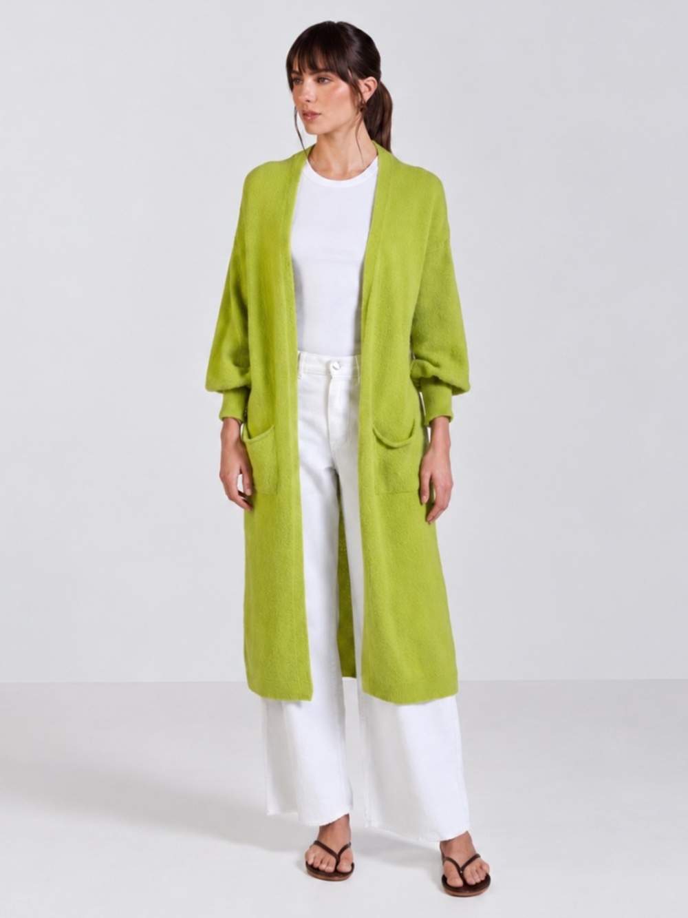 JAKI London Yasmin Baby Alpaca Long Cardigan Lime Green S/M